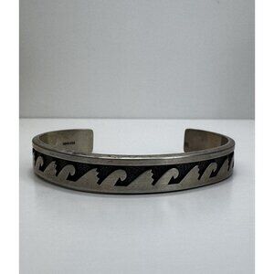 Stunning Southwestern KBN Sterling Silver Wave Pattern Cuff Bracelet Vintage